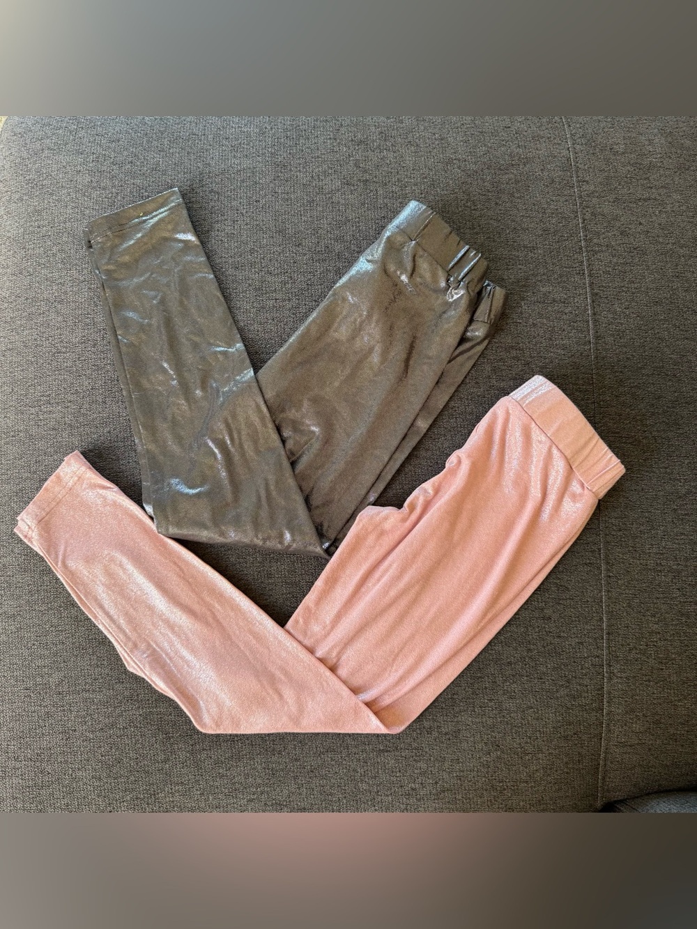 Old Navy bundle Set 2PC Shimmering Metallic Leggings Pink Silver Girls 10-12